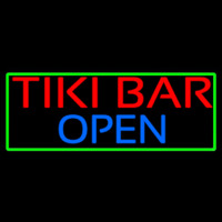 Tiki Bar Open With Green Border Neon Skilt
