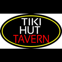 Tiki Hut Tavern Oval With Yellow Border Neon Skilt