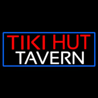 Tiki Hut Tavern With Blue Border Neon Skilt