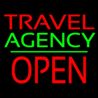 Travel Agency Open Block Green Line Neon Skilt