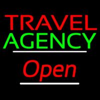 Travel Agency Open White Line Neon Skilt