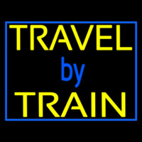 Travel By Train With Border Neon Skilt