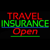 Travel Insurance Open With Blue Line Neon Skilt