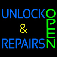 Unlock And Repairs Green Open Neon Skilt