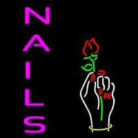 Vertical Pink Nails With Hand And Flower Logo Neon Skilt