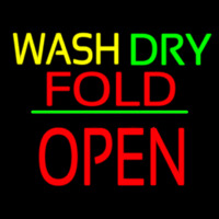 Wash Dry Fold Block Open Green Line Neon Skilt