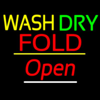 Wash Dry Fold Open Yellow Line Neon Skilt