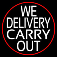We Deliver Carry Out Oval With Red Border Neon Skilt