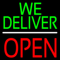 We Deliver Open Block White Line Neon Skilt