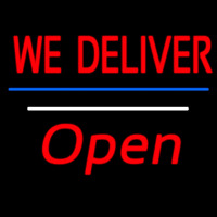 We Deliver Open White Line Neon Skilt