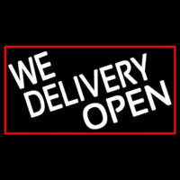 We Deliver Open With Red Border Neon Skilt