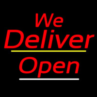 We Deliver Open Yellow Line Neon Skilt