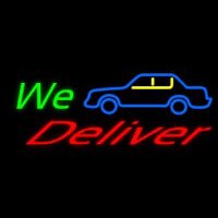 We Deliver With Car Neon Skilt