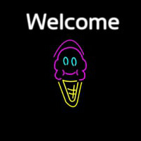 Welcome Ice Cream Cone And Smiling Face Neon Skilt