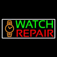 White Border Watch Repair With Logo Neon Skilt