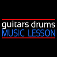 White Guitar Drums Blue Music Lesson Neon Skilt