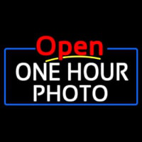 White One Hour Photo Open 4 Neon Skilt