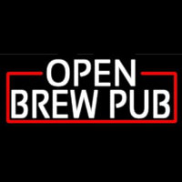 White Open Brew Pub With Red Border Neon Skilt