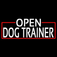 White Open Dog Trainer With Red Border Neon Skilt