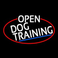 White Open Dog Training Oval With Red Border Neon Skilt