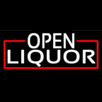 White Open Liquor With Red Border Neon Skilt