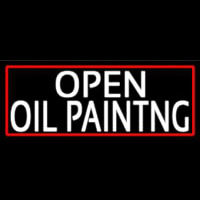 White Open Oil Painting With Red Border Neon Skilt