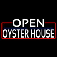 White Open Oyster House With Red Border Neon Skilt