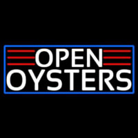 White Open Oysters With Blue Border Neon Skilt