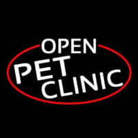 White Open Pet Clinic Oval With Red Border Neon Skilt