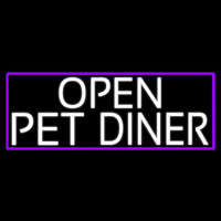 White Open Pet Diner With Purple Border Neon Skilt