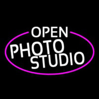White Open Photo Studio Oval With Pink Border Neon Skilt