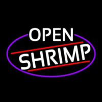 White Open Shrimp Oval With Blue Border Neon Skilt