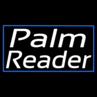 White Palm Reader Blue Border Neon Skilt