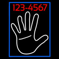 White Palm With Phone Number Blue Border Neon Skilt