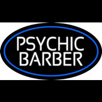 White Psychic Barber With Blue Border Neon Skilt