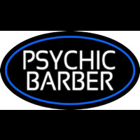 White Psychic Barber With Blue Border Neon Skilt