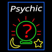 White Psychic With Blue Border Neon Skilt