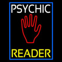 White Psychic Yellow Reader Blue Border Neon Skilt
