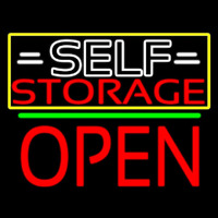 White Self Storage Block With Open 1 Neon Skilt
