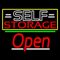 White Self Storage Block With Open 3 Neon Skilt