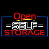 White Self Storage Block With Open 4 Neon Skilt