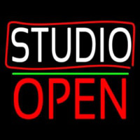 White Studio With Border Open 1 Neon Skilt