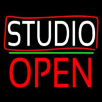 White Studio With Border Open 2 Neon Skilt