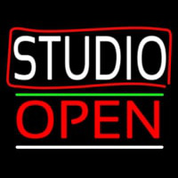 White Studio With Border Open 3 Neon Skilt