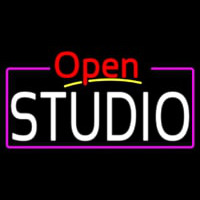 White Studio With Border Open 4 Neon Skilt
