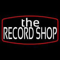 White The Record Shop Block Red Border Neon Skilt