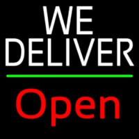 White We Deliver Green Line Open Neon Skilt