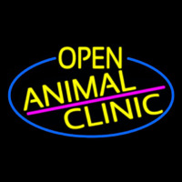 Yellow Animal Clinic Oval With Blue Border Neon Skilt