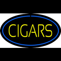 Yellow Cigars Blue Oval Neon Skilt