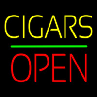 Yellow Cigars Red Block Open Green Line Neon Skilt